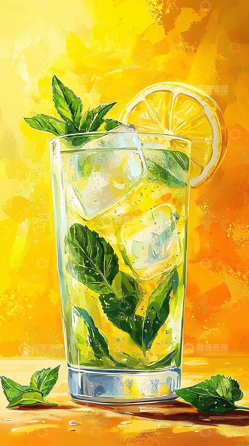 高清大图下载【趣麦麦图】夏日清凉柠檬薄荷冰饮