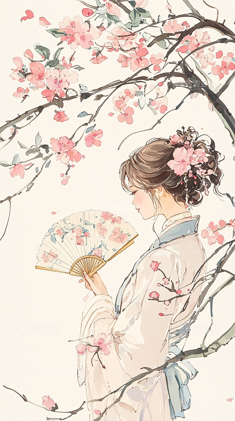 樱花树下的女子