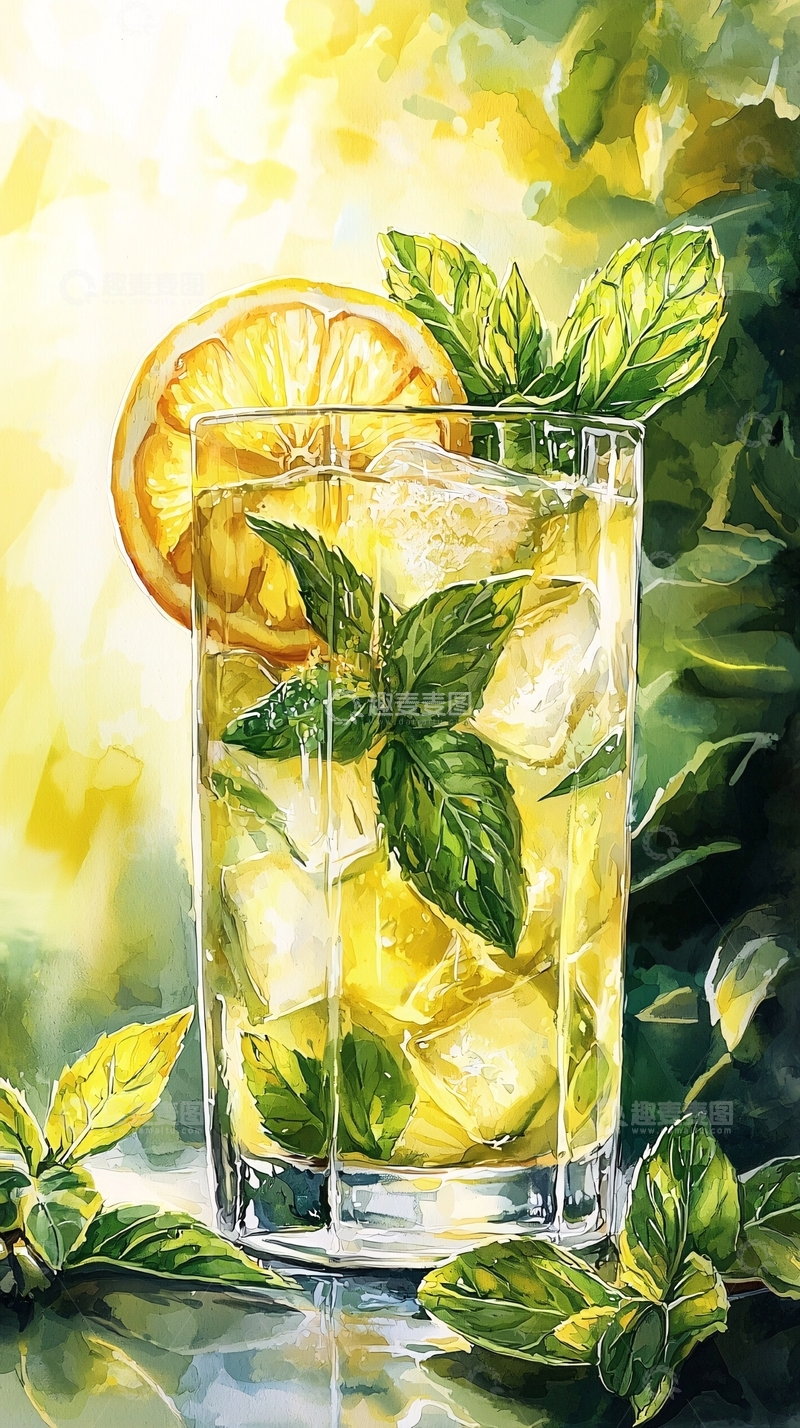 高清大图下载【趣麦麦图】夏日清凉柠檬薄荷冰茶