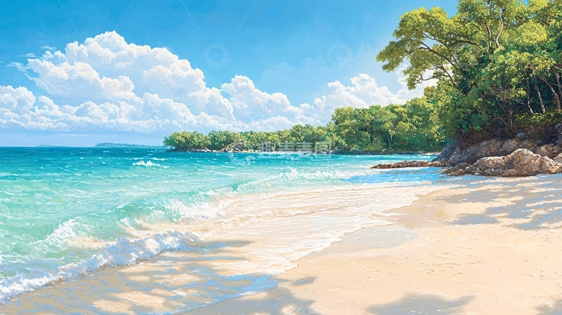高清大图下载【趣麦麦图】海滩风景油画