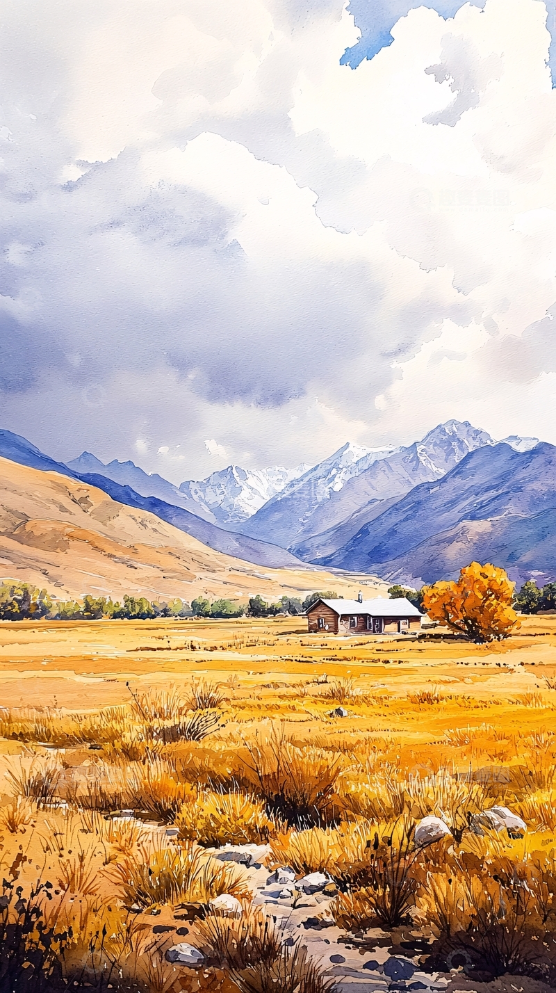 高清大图下载【趣麦麦图】秋日山间小屋风景