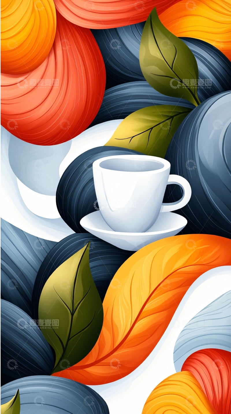 高清大图下载【趣麦麦图】秋日咖啡杯与落叶背景
