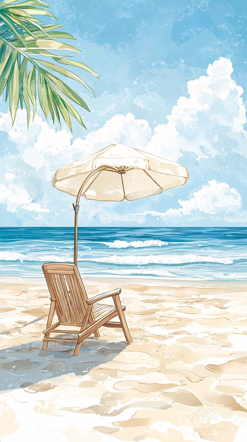 高清大图下载【趣麦麦图】海滩躺椅与遮阳伞