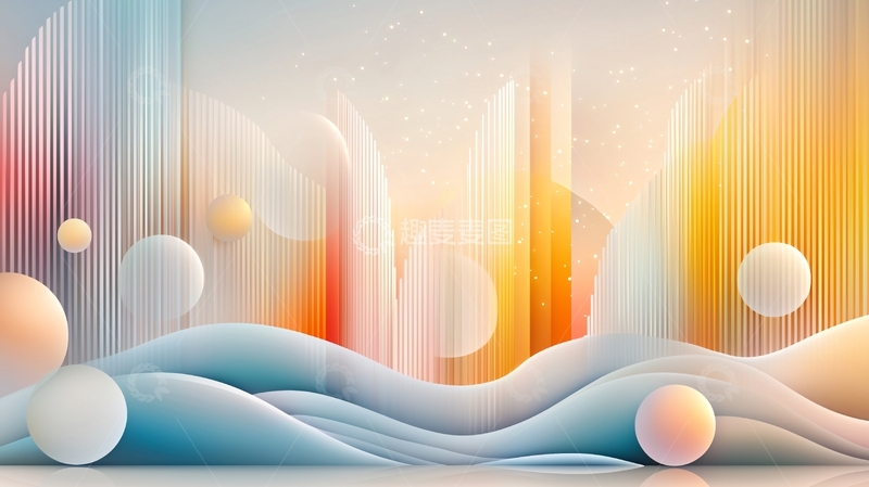 高清大图下载【趣麦麦图】抽象色彩波浪球体背景