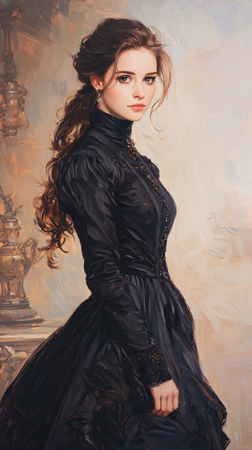 复古优雅黑裙女性肖像