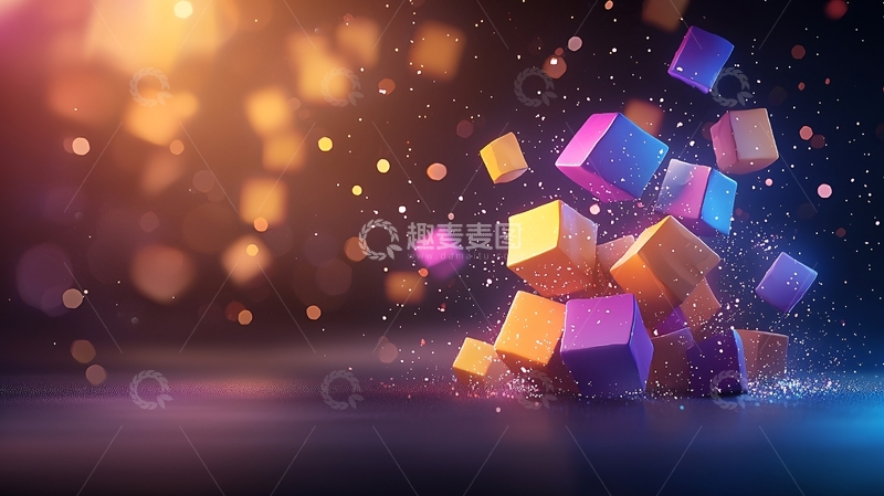 高清大图下载【趣麦麦图】色彩斑斓的立方体粒子效果