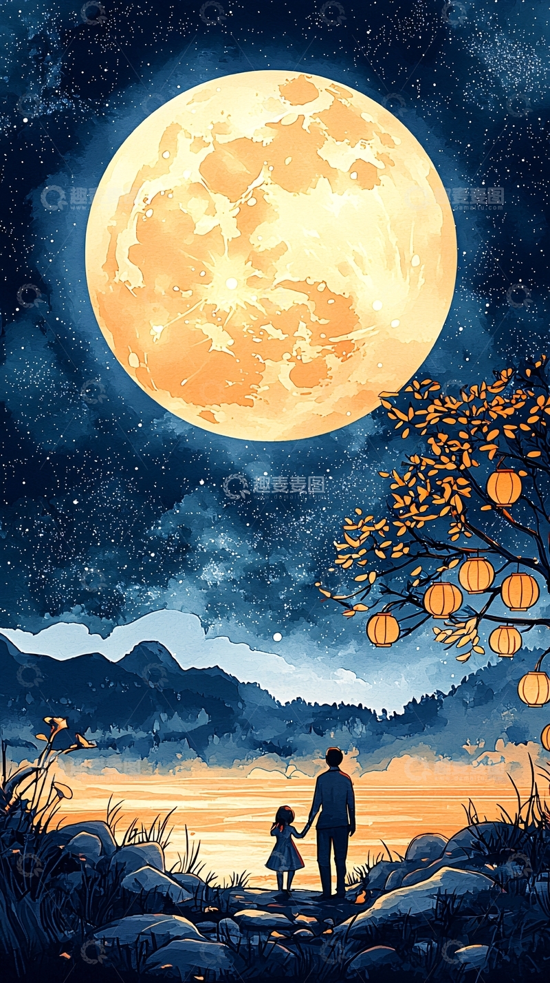 高清大图下载【趣麦麦图】月下牵手的温馨时刻