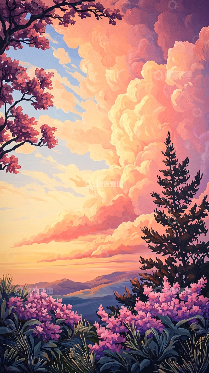 高清大图下载【趣麦麦图】梦幻山野日落风景
