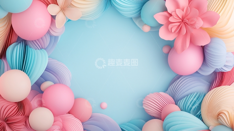 高清大图下载【趣麦麦图】梦幻色彩立体花朵边框背景