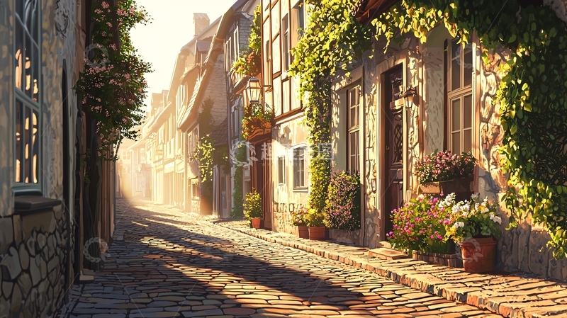 高清大图下载【趣麦麦图】阳光下的石板路小巷