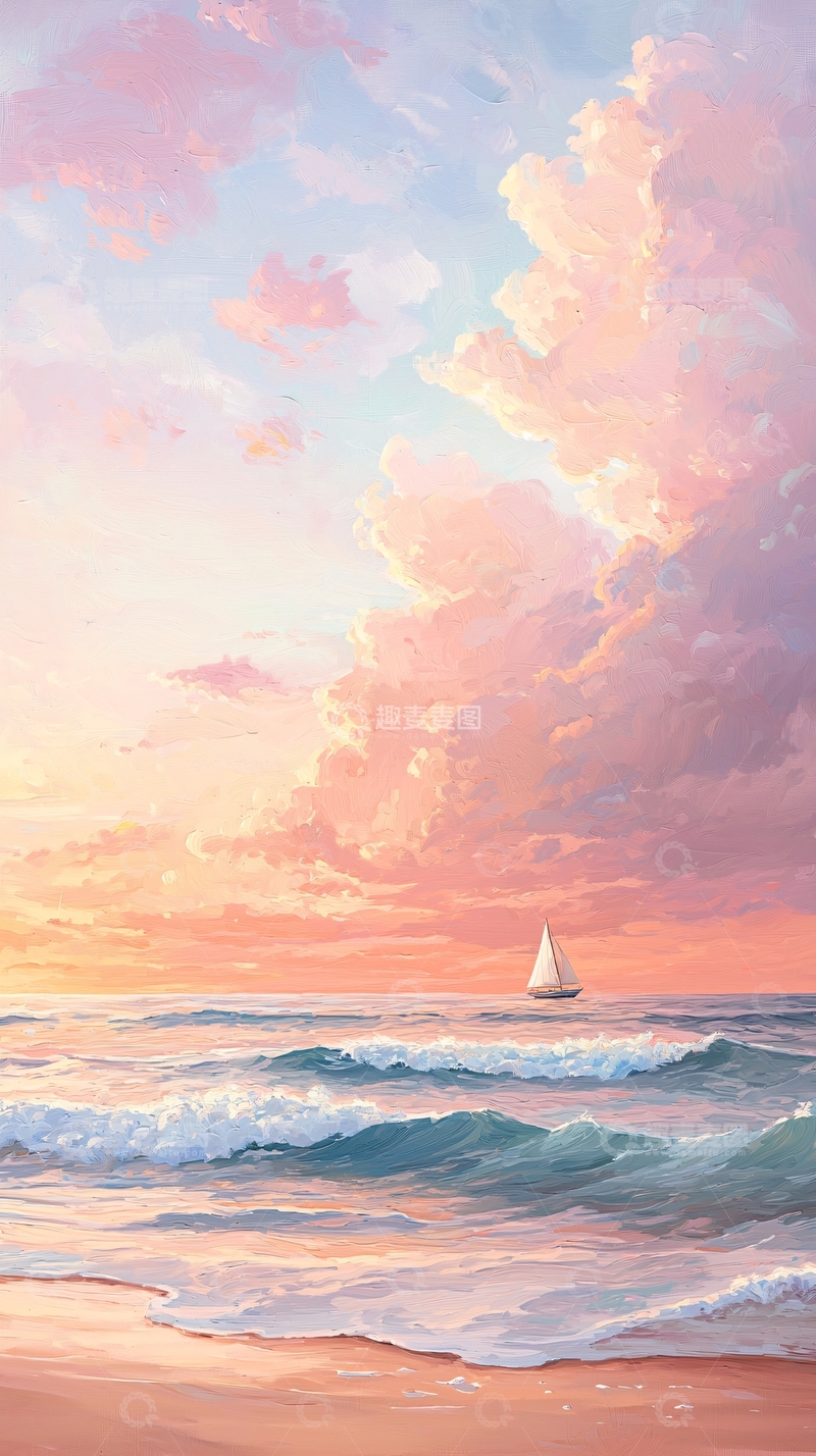 高清大图下载【趣麦麦图】日落海景帆船