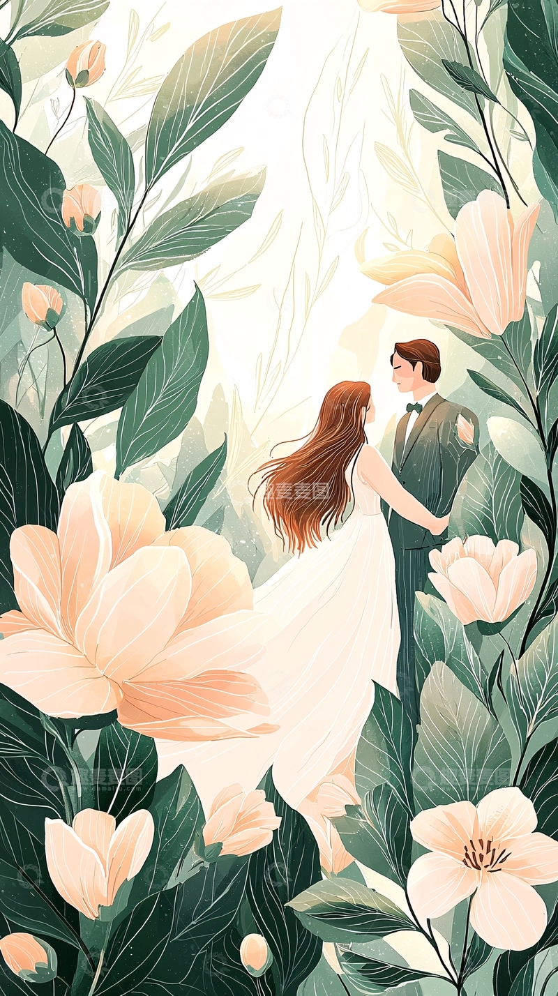 高清大图下载【趣麦麦图】新人手牵手在花海中漫步