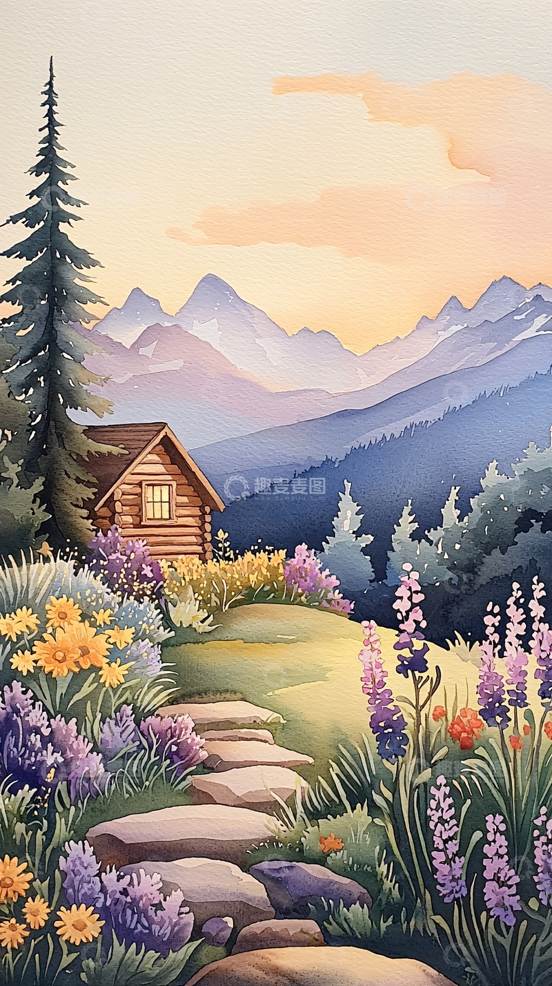 高清大图下载【趣麦麦图】山间小屋与花海