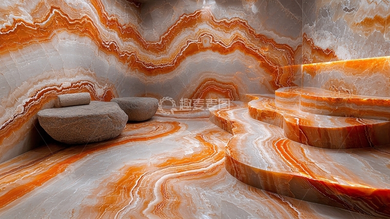 高清大图下载【趣麦麦图】橙色大理石纹理台阶场景