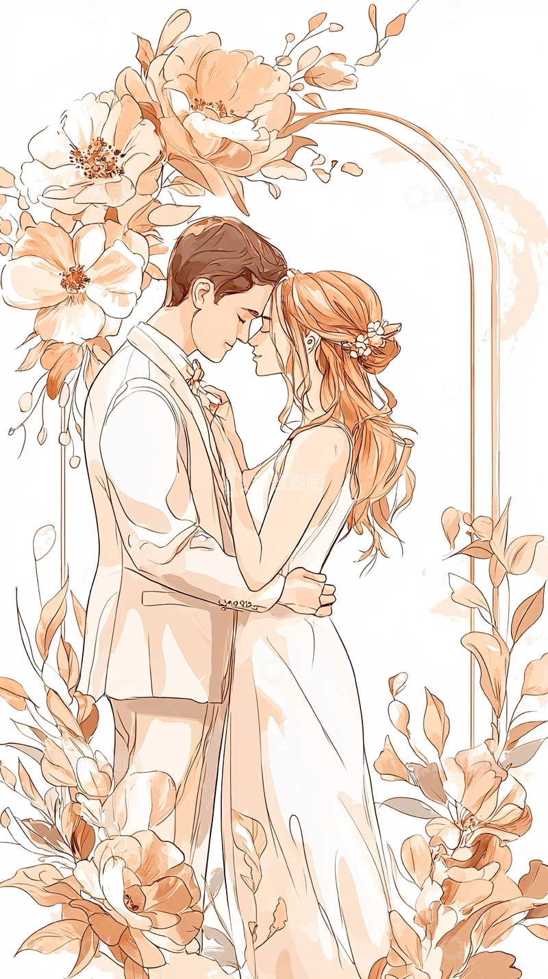 高清大图下载【趣麦麦图】新人婚礼温馨场景插画