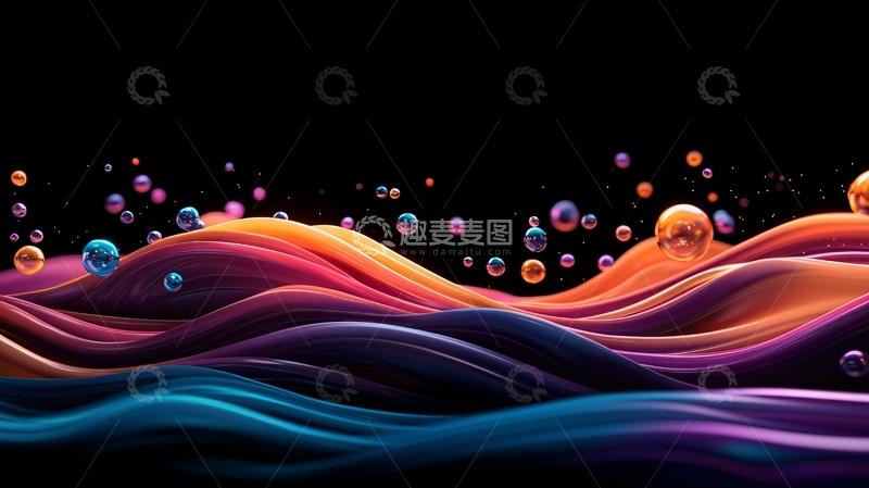 高清大图下载【趣麦麦图】梦幻色彩波浪与气泡背景