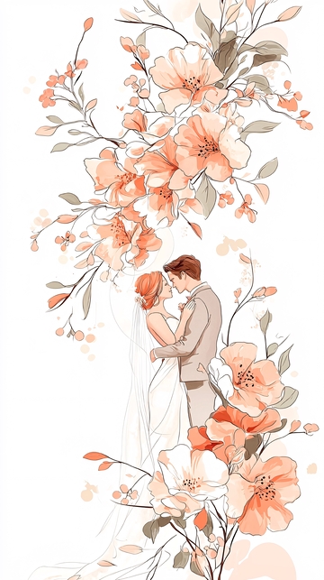 新人婚礼花海浪漫插画