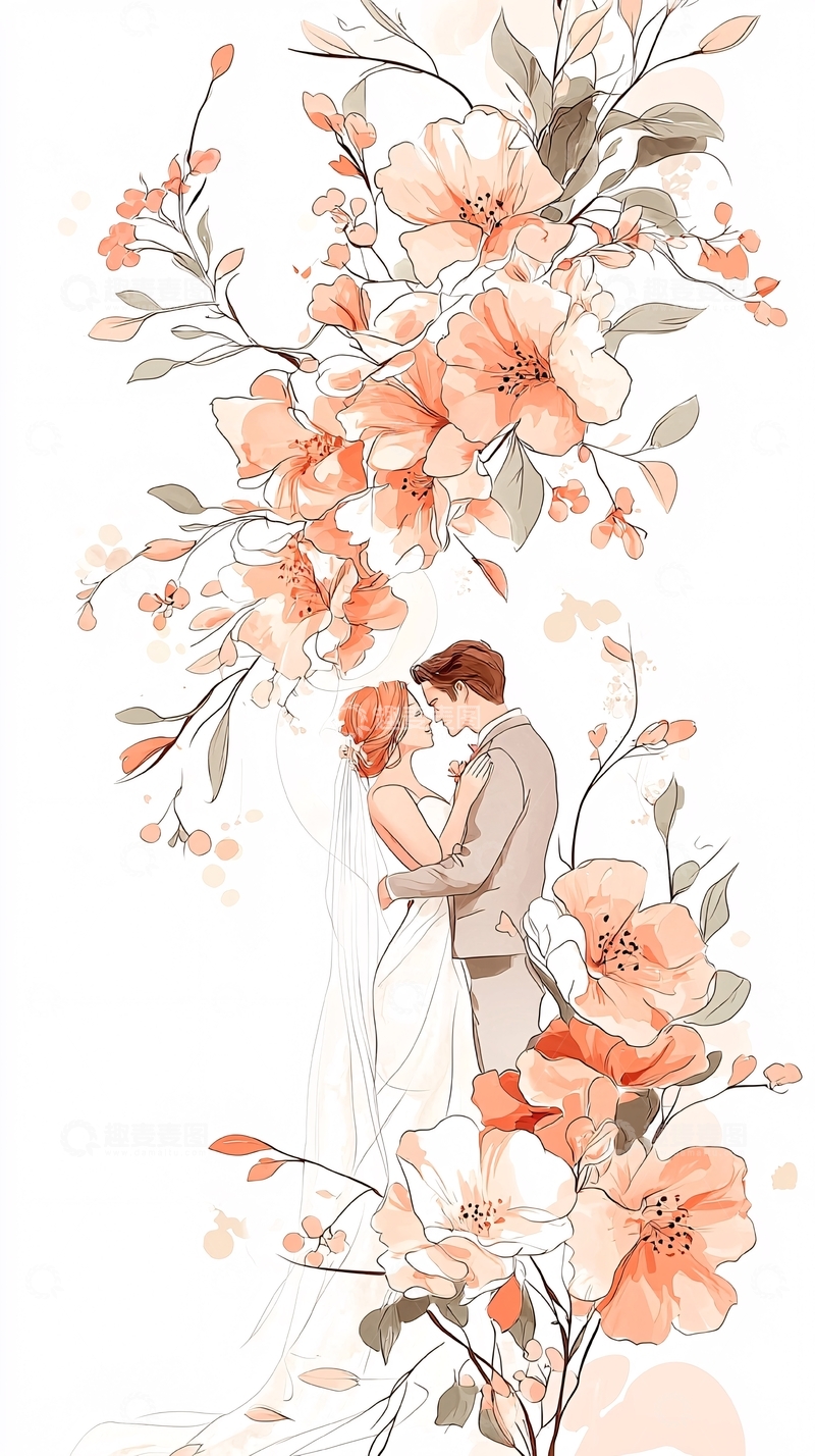 高清大图下载【趣麦麦图】新人婚礼花海浪漫插画