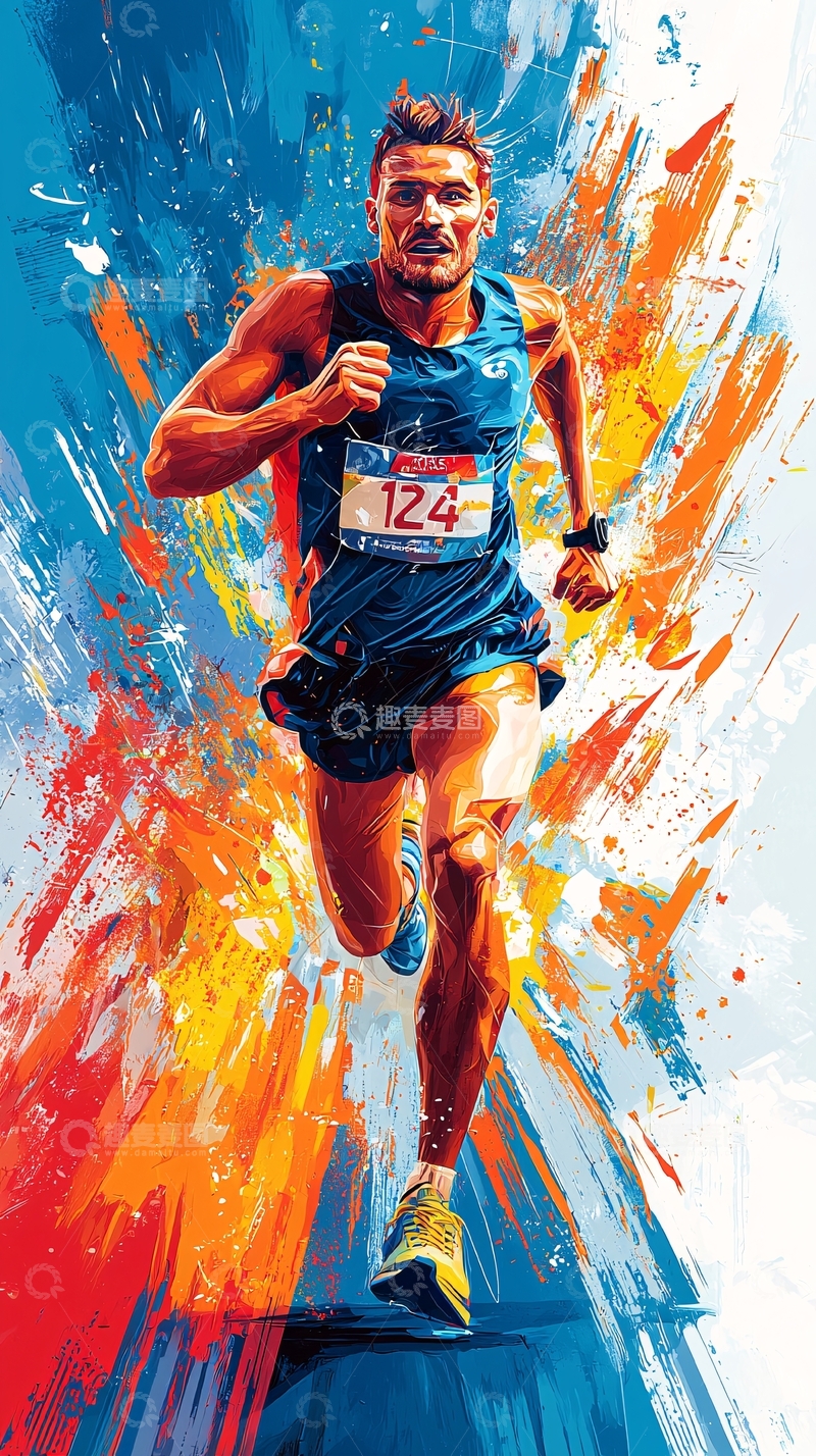 高清大图下载【趣麦麦图】马拉松运动员动态跑动插画