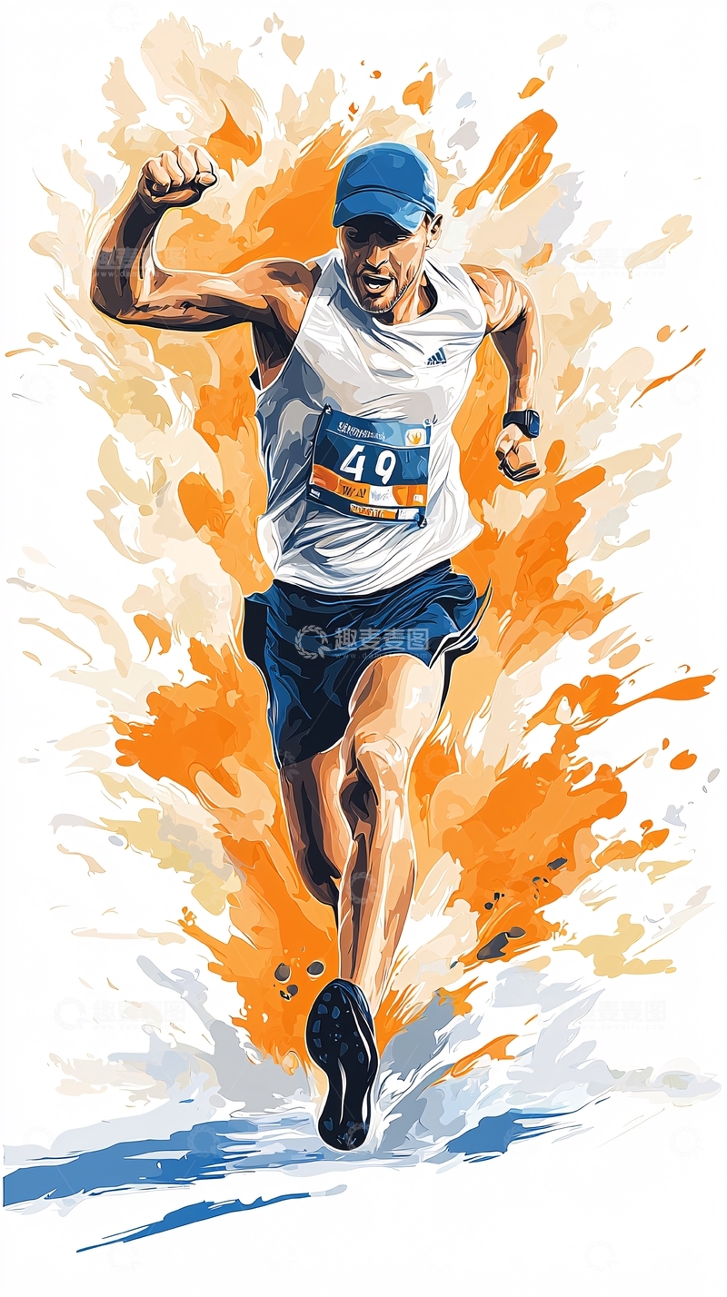 高清大图下载【趣麦麦图】马拉松运动员动态插画