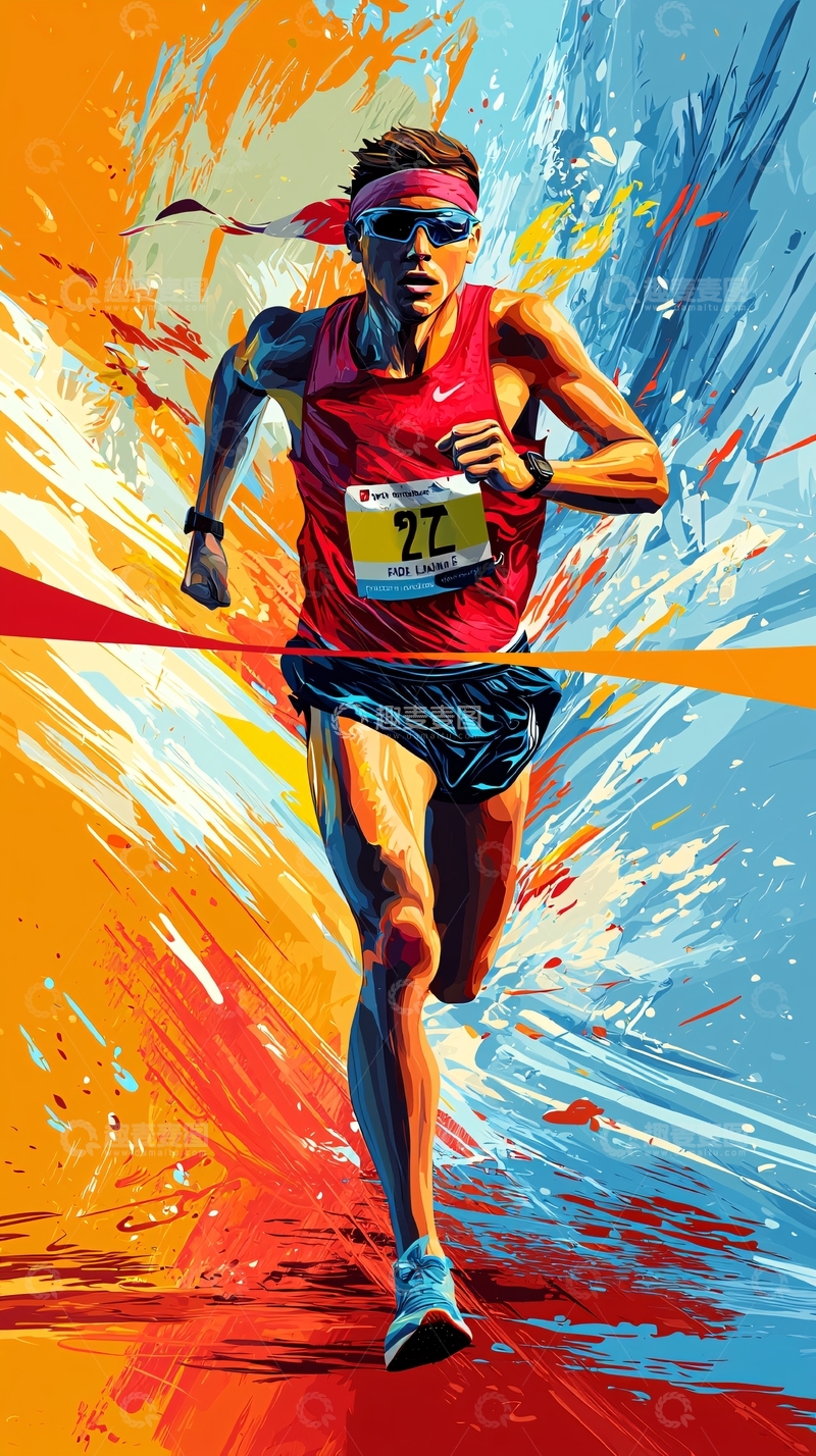 高清大图下载【趣麦麦图】马拉松运动员动态插画