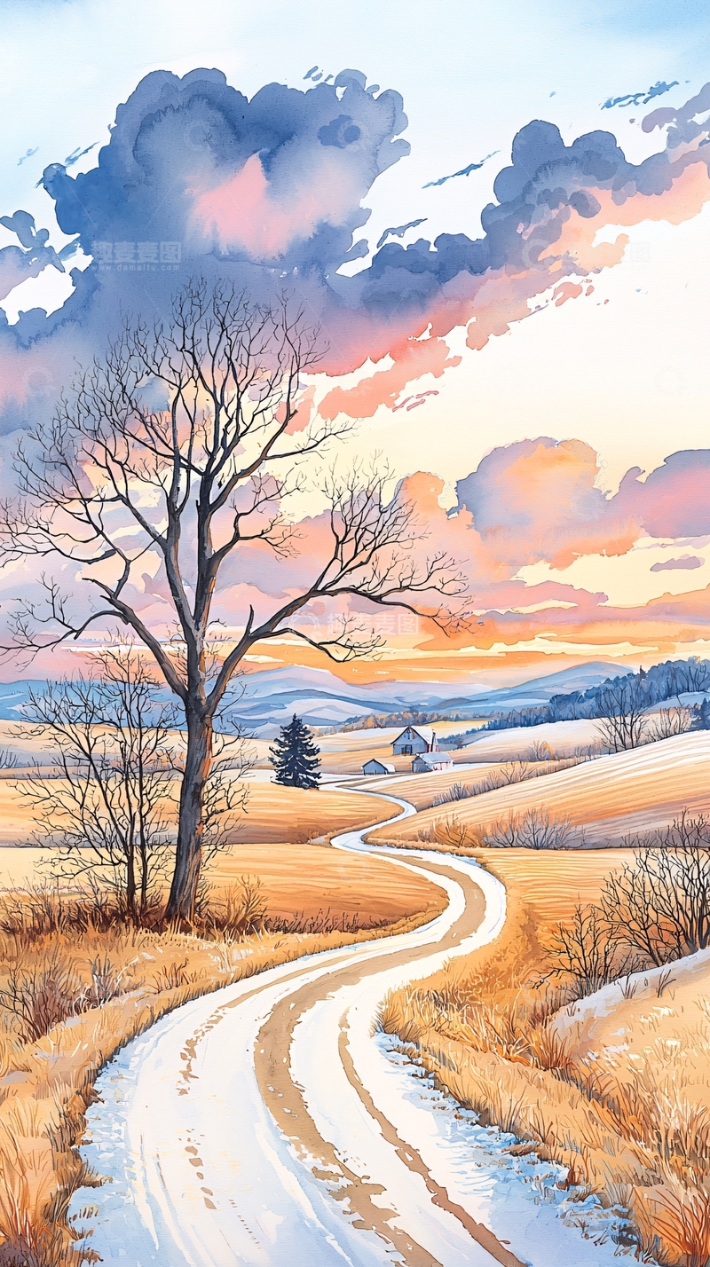 高清大图下载【趣麦麦图】冬日乡村小路风景