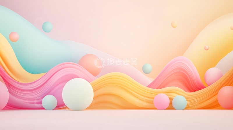 高清大图下载【趣麦麦图】抽象波浪与彩色球体背景