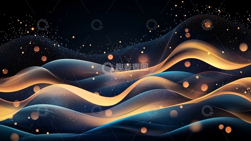 高清大图下载【趣麦麦图】梦幻夜空下的波浪形光点