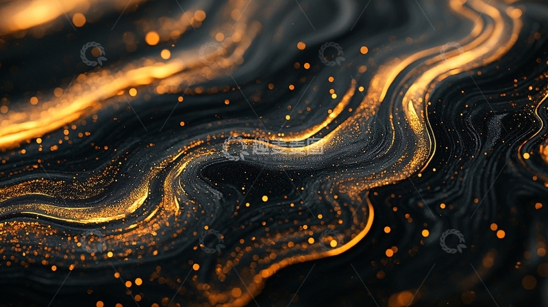 金色流光黑色背景抽象艺术