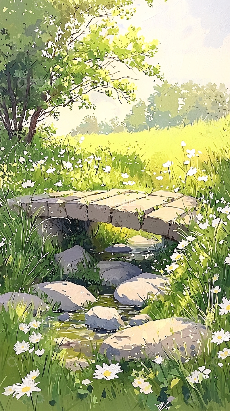 高清大图下载【趣麦麦图】石桥小溪绿意盎然