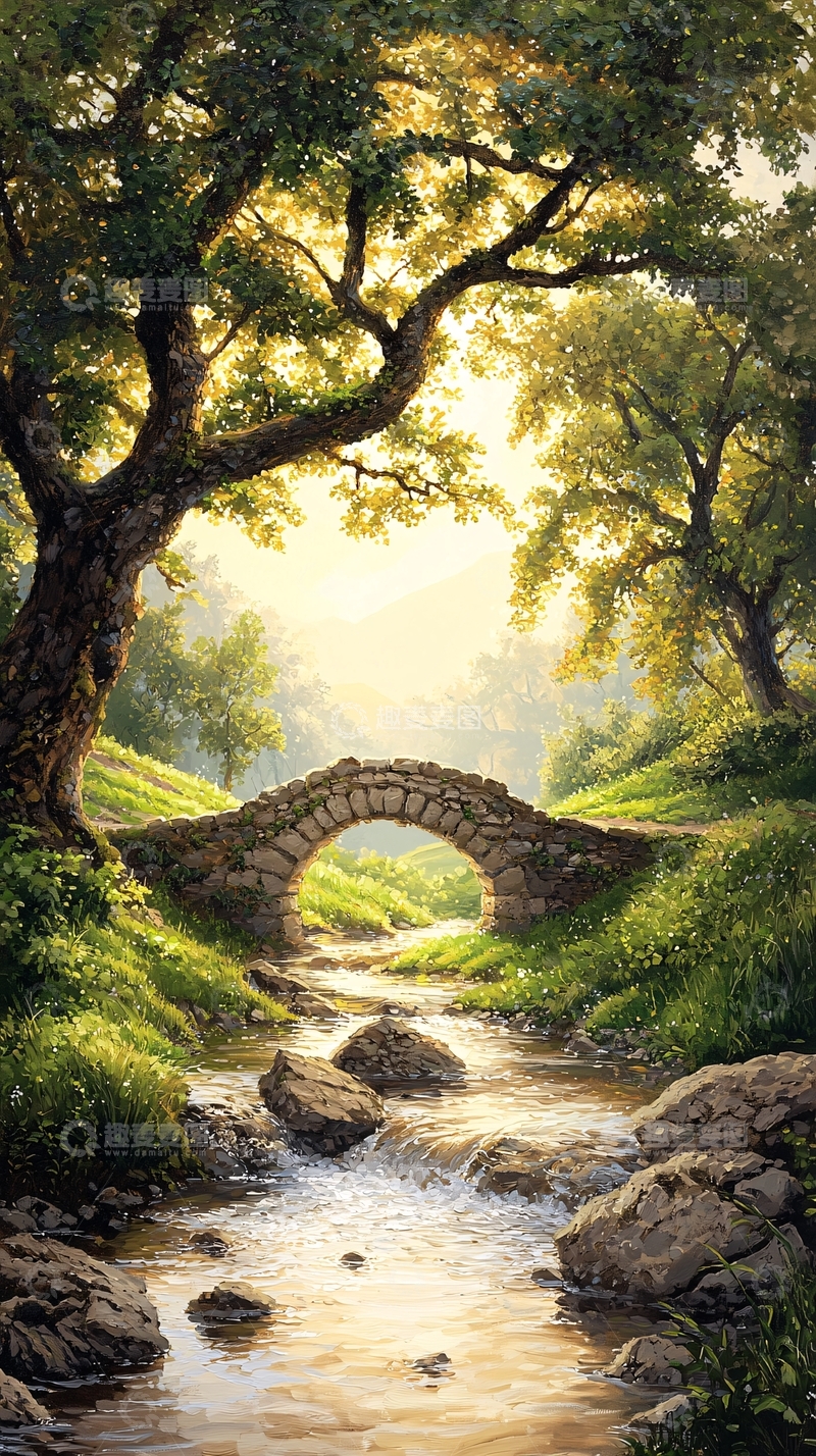 高清大图下载【趣麦麦图】阳光下的石桥自然风景