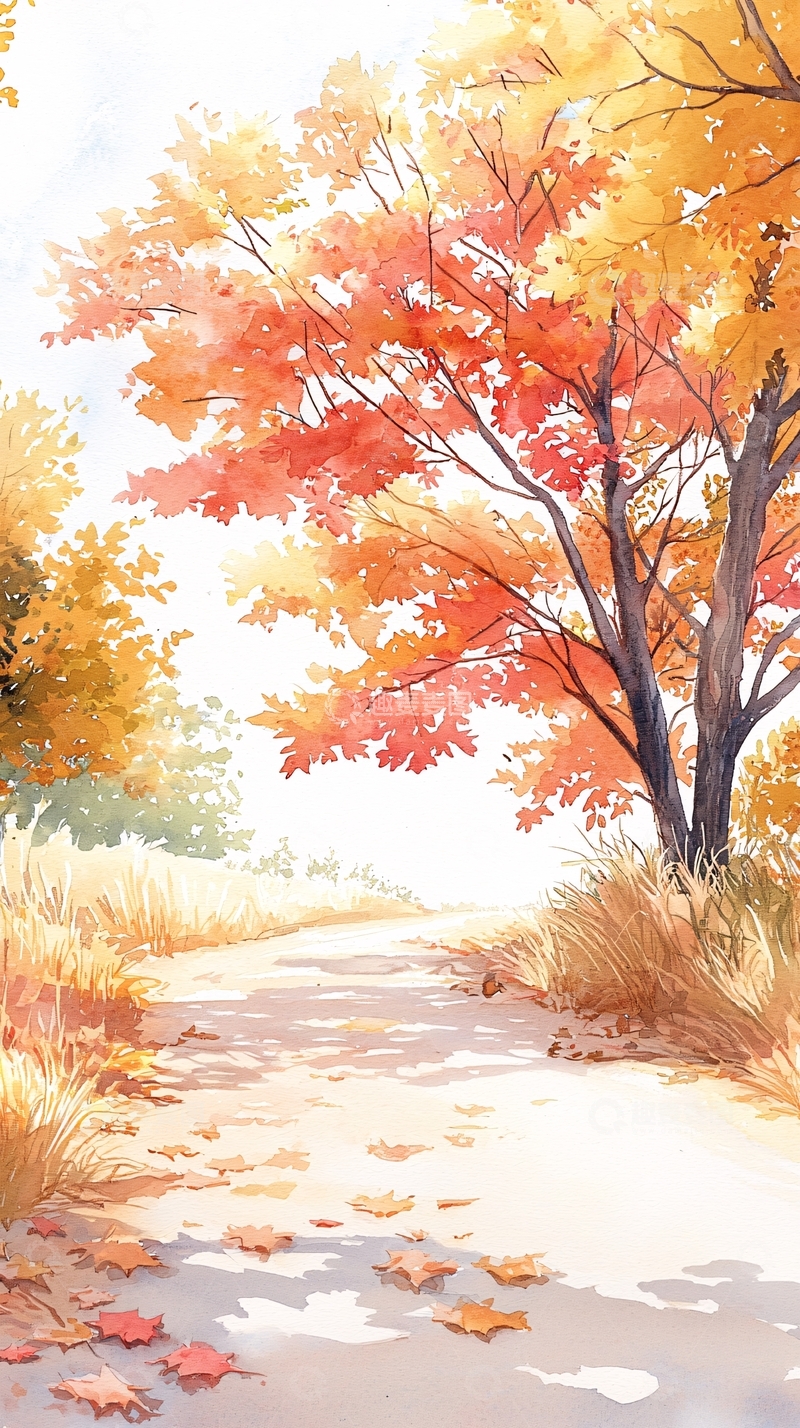 高清大图下载【趣麦麦图】秋日小径落叶风景