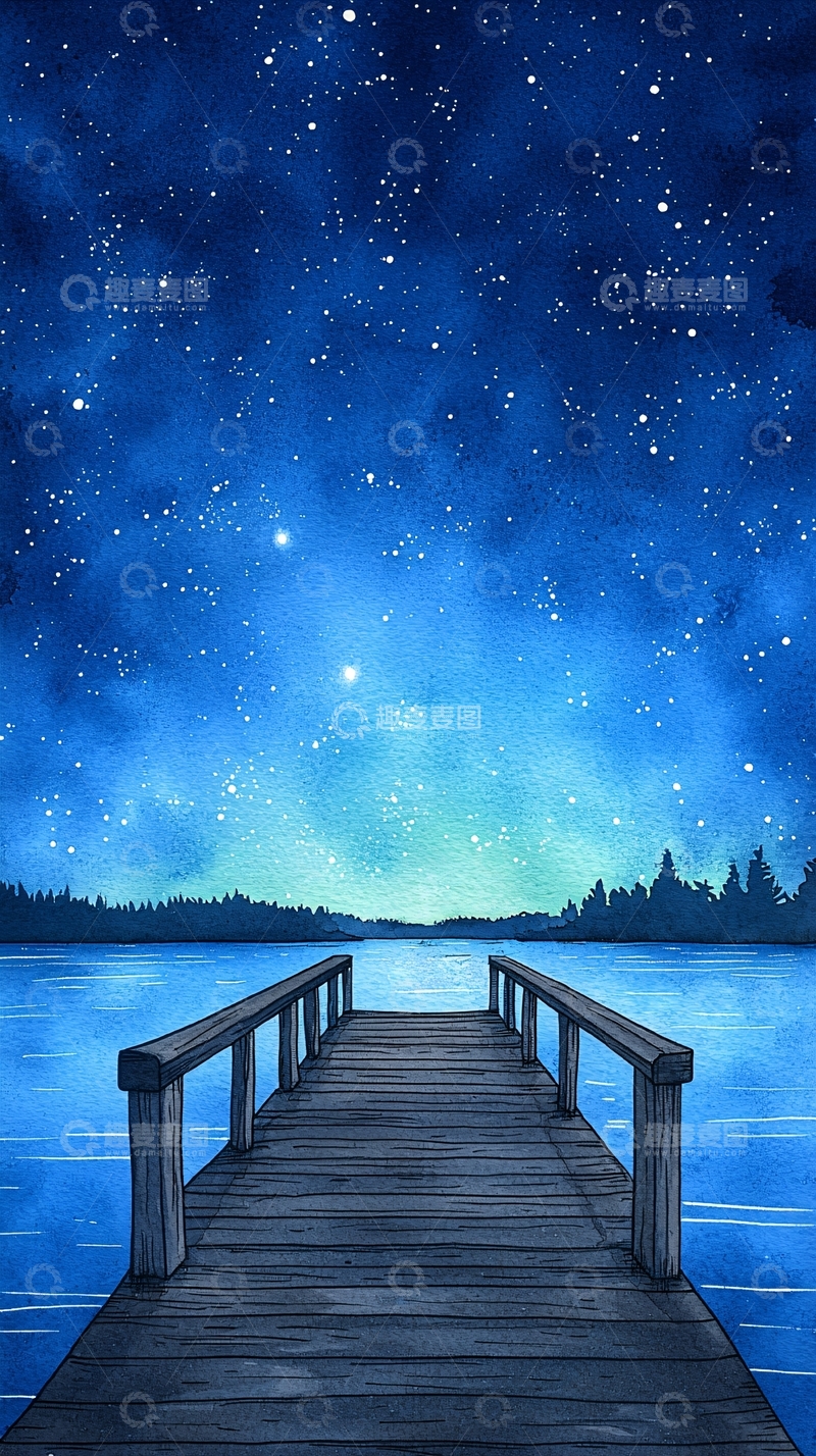 高清大图下载【趣麦麦图】夜空下的码头