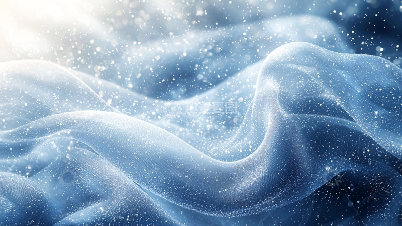 高清大图下载【趣麦麦图】飘雪中的蓝色丝滑布料