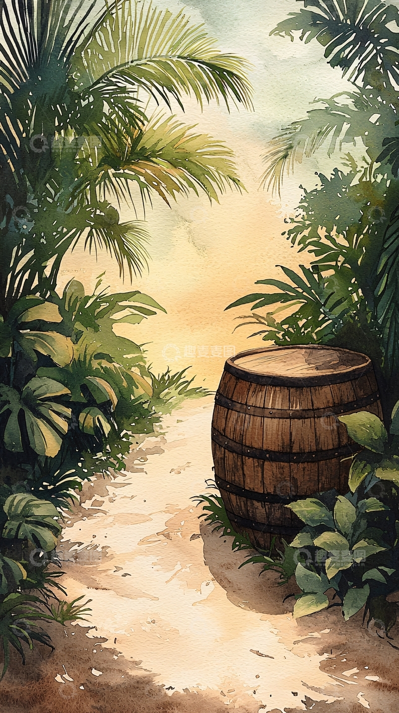 高清大图下载【趣麦麦图】热带丛林中的木桶