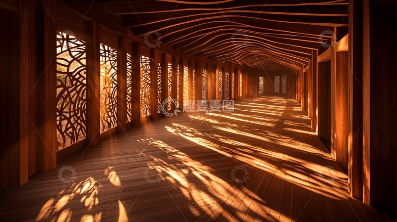 高清大图下载【趣麦麦图】木质走廊光影效果