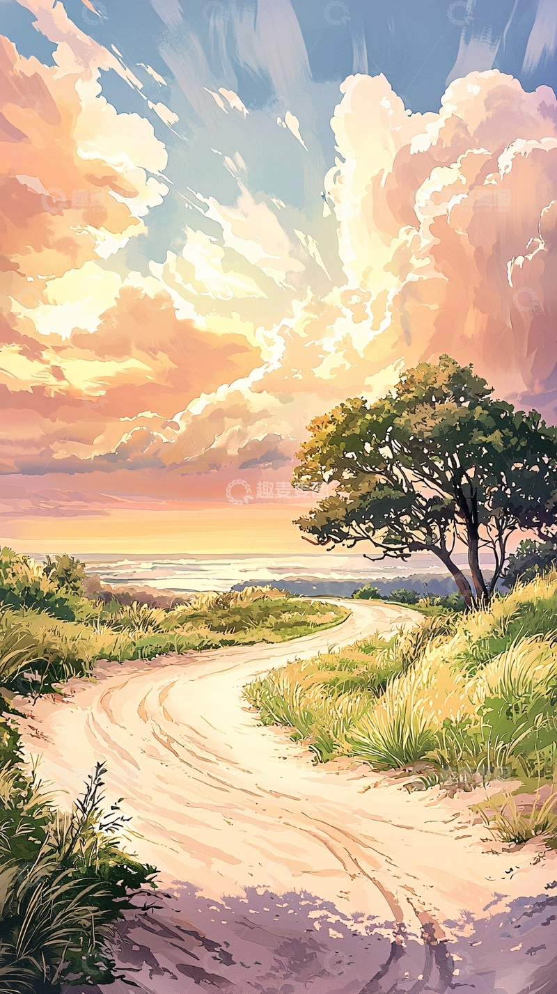 高清大图下载【趣麦麦图】夕阳下的乡间小路4