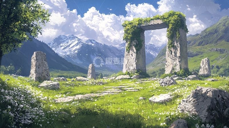 高清大图下载【趣麦麦图】山间古迹石门