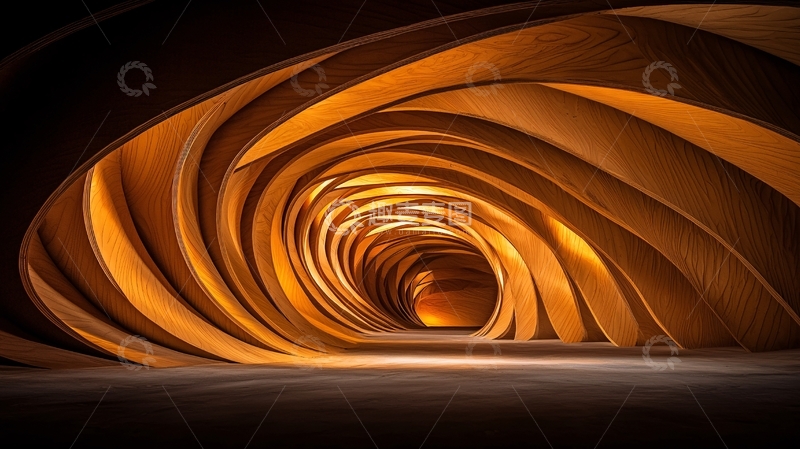 高清大图下载【趣麦麦图】螺旋木纹隧道