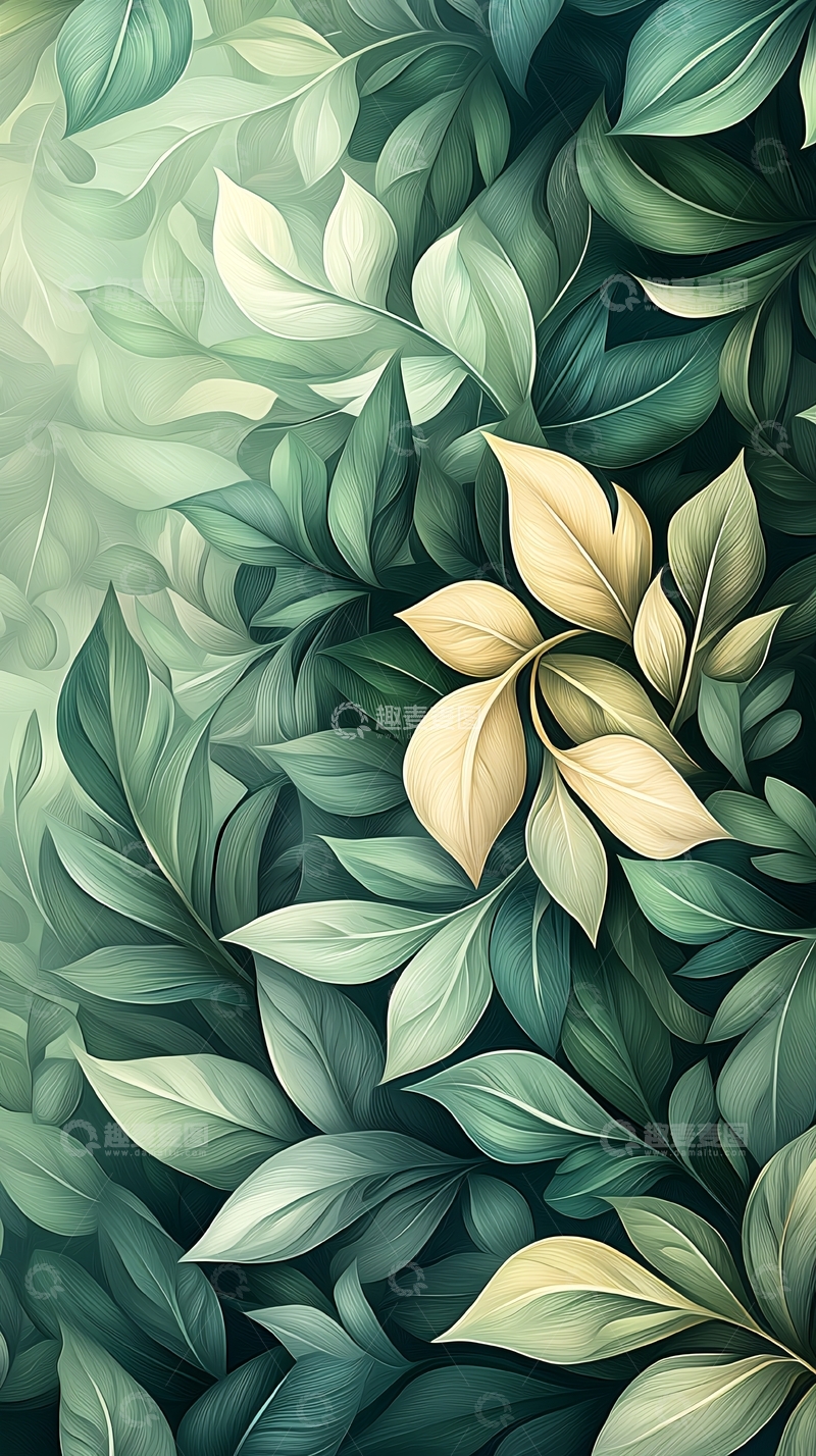 高清大图下载【趣麦麦图】绿色植物叶子背景图案