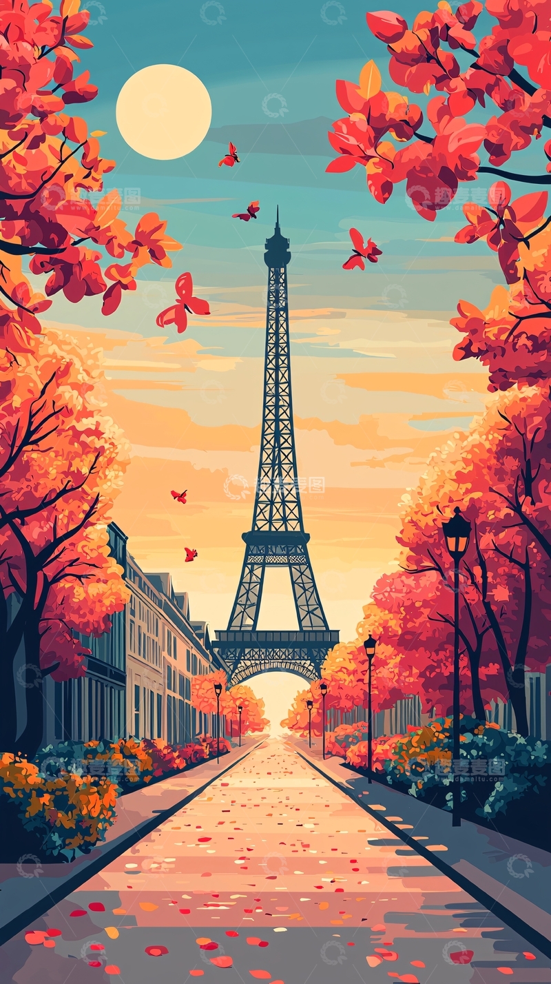 高清大图下载【趣麦麦图】秋日巴黎埃菲尔铁塔