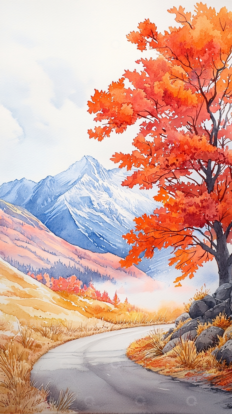 高清大图下载【趣麦麦图】秋日山间小路风景画