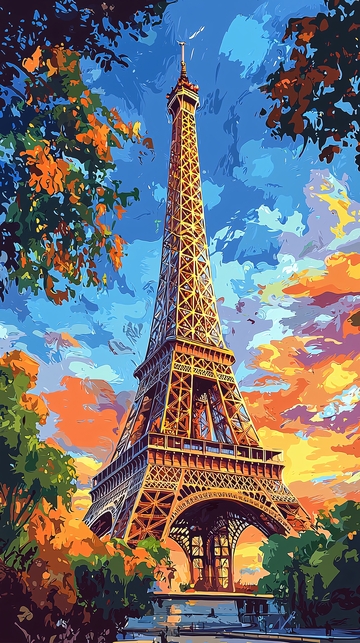巴黎埃菲尔铁塔秋景