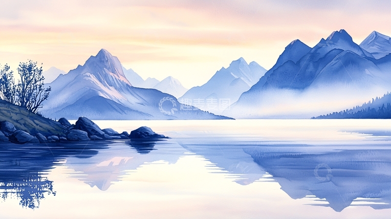 高清大图下载【趣麦麦图】宁静湖畔雪山倒影