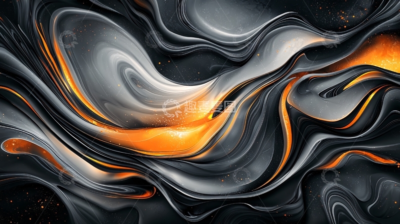 高清大图下载【趣麦麦图】抽象流动橙黑渐变背景