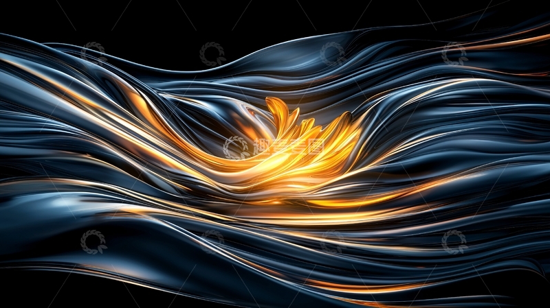 高清大图下载【趣麦麦图】金色火焰在黑色背景中流动