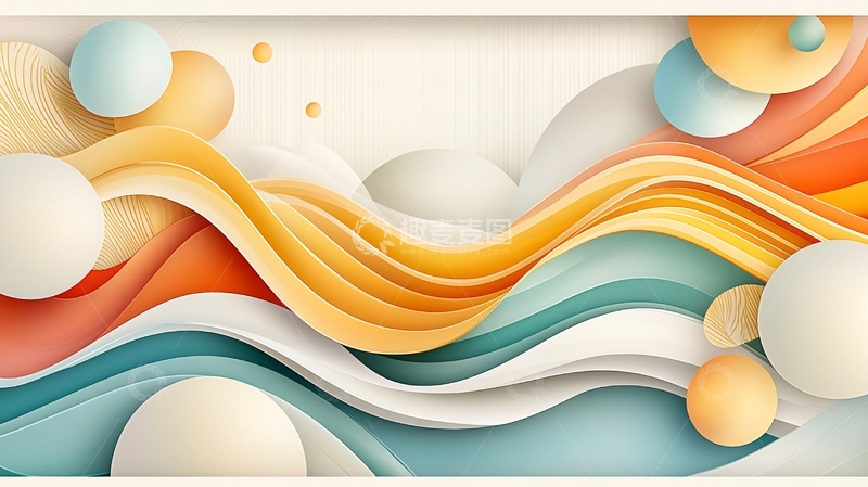 高清大图下载【趣麦麦图】抽象波浪与球体艺术背景