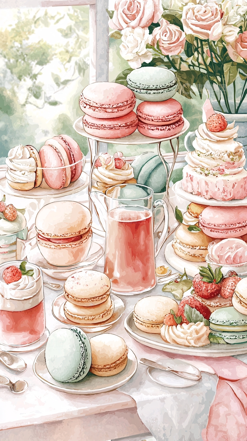 高清大图下载【趣麦麦图】粉色甜点下午茶场景