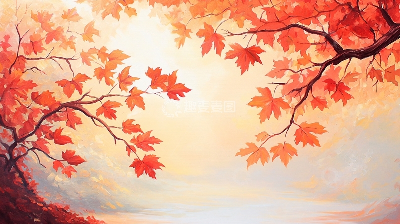 高清大图下载【趣麦麦图】秋日红叶与夕阳