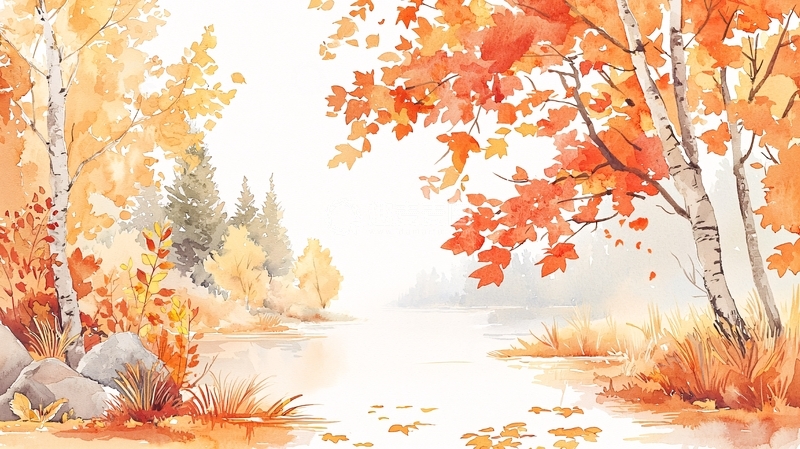 高清大图下载【趣麦麦图】秋日森林河流风景画